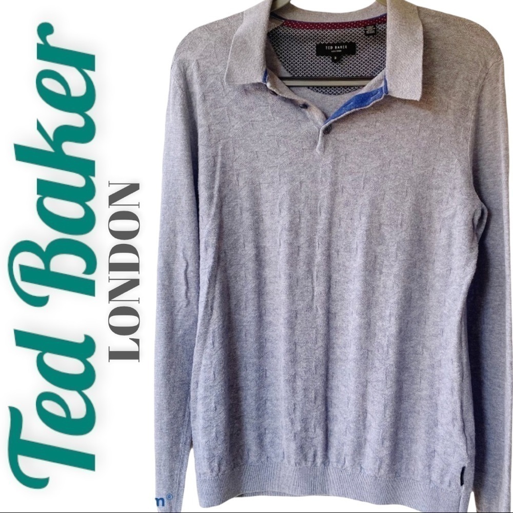 TED BAKER LONDON Long Sleeve 3-button Lightweight Polo Sweater,‎ Size M/38.